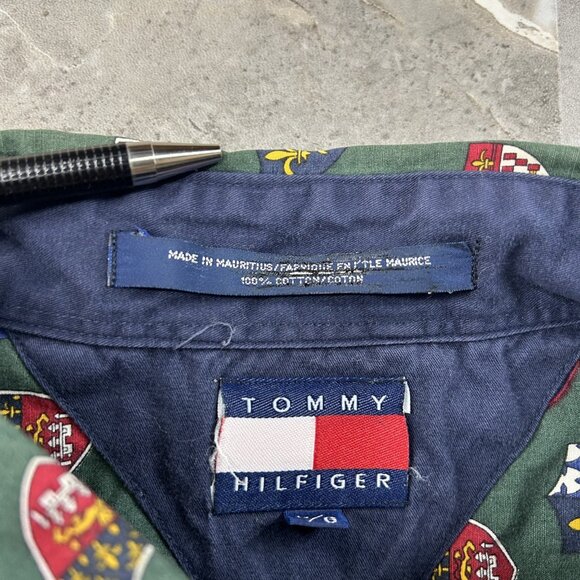 Vintage Tommy Hilfiger Shirt Mens Large Crest All Over Print AOP Button Up y2k - Picture 5 of 8